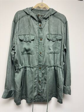 Jane + delancey women Hooded Utility Jacket in Sage Green XL VACATION TRAVEL